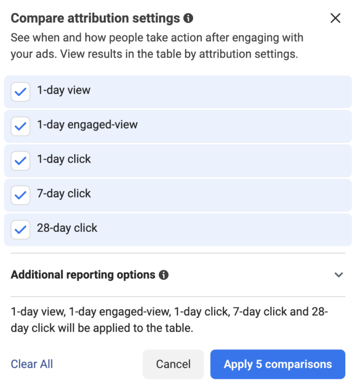 Compare Attribution Settings